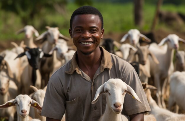 Boer die voor een geitenboerderij zorgt