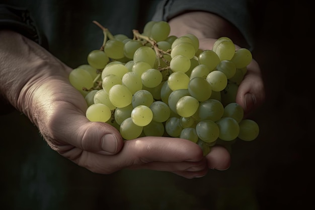 Gratis foto boer houdt in zijn handen een bos vers geplukte druiven ai generatief