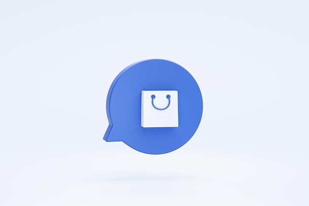 Boodschappentas winkelwagen e-commerce pictogram op bubble speech chat 3D-rendering