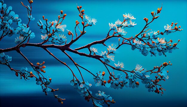 Boomtak natuur achtergrond blauw seizoen blad illustratie gegenereerd door AI