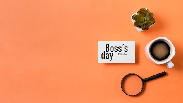 Boss's day arrangement op oranje achtergrond met kopie ruimte