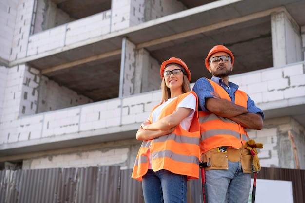 Bouw- en constructiewerkers op de site