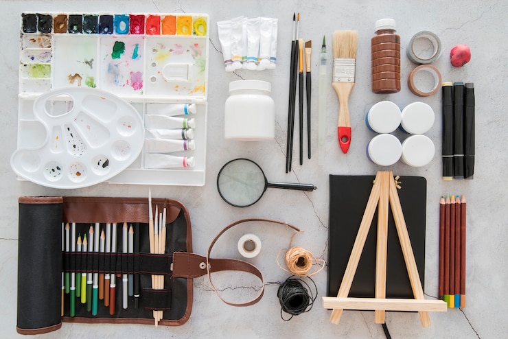 Gratis Foto bovenaanzicht art supplies arrangement