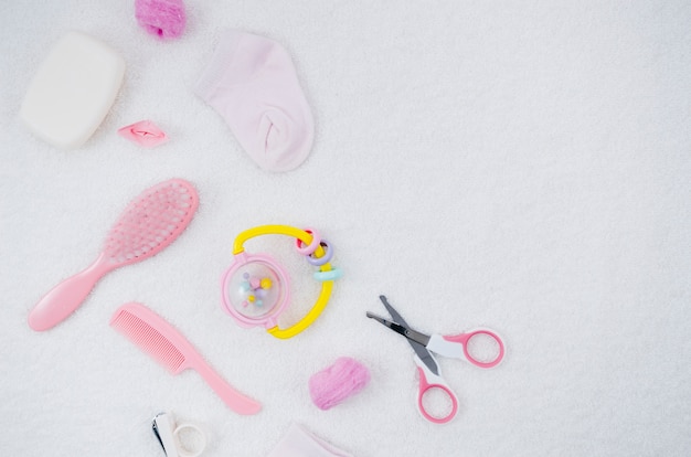 Gratis foto bovenaanzicht badaccessoires voor baby