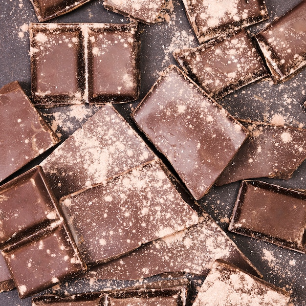 Bovenaanzicht cacaopoeder voor chocolade