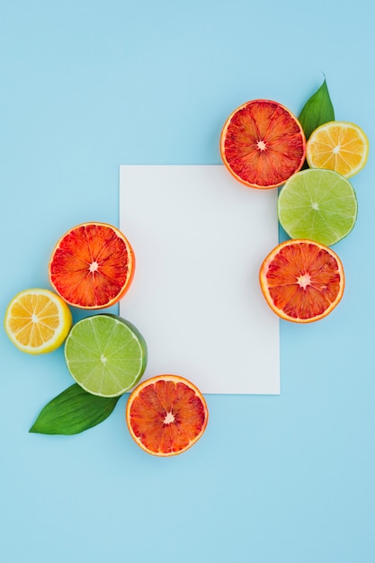 Bovenaanzicht citrusvruchten met papier