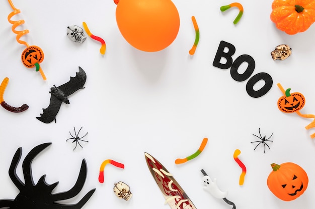 Bovenaanzicht collectie van halloween-elementen