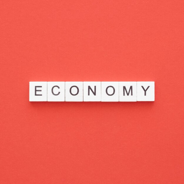 Gratis foto bovenaanzicht economie woord geschreven op houten kubussen