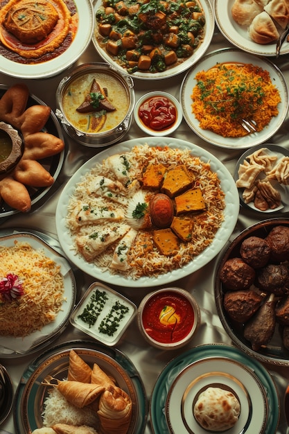 Bovenaanzicht eid al-fitr-feest met heerlijk eten