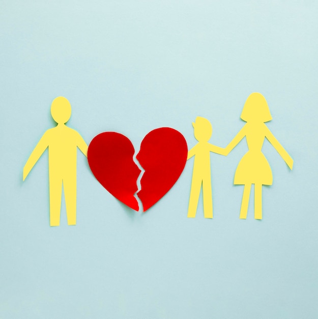 Bovenaanzicht familie echtscheiding papier vorm