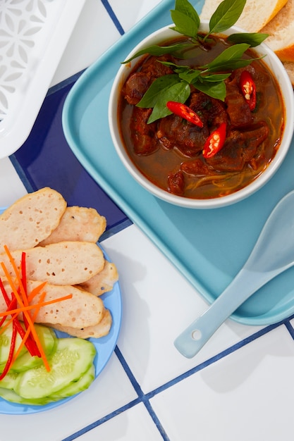 Bovenaanzicht heerlijk eten op tafel