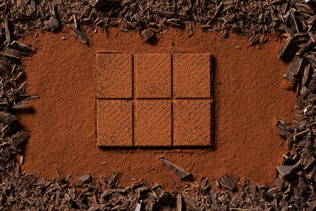Bovenaanzicht heerlijke chocolade en cacao