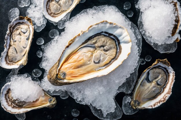 Bovenaanzicht heerlijke oesters op ijs