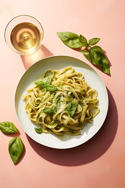 Bovenaanzicht heerlijke pasta op bord