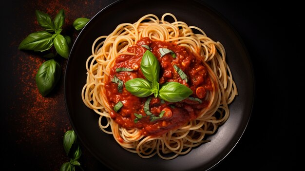 Bovenaanzicht heerlijke pasta op tafel