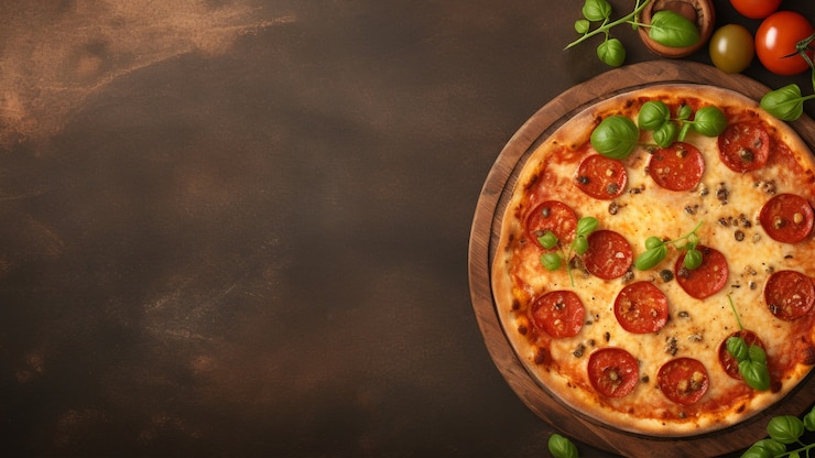 Gratis Foto bovenaanzicht heerlijke pizza met kopieerruimte