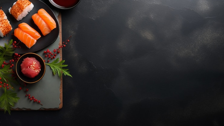 Gratis Foto bovenaanzicht heerlijke sushi met kopieerruimte