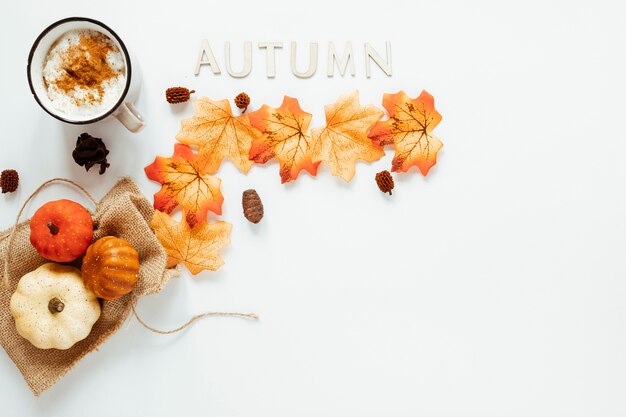 Bovenaanzicht herfst regeling op witte achtergrond