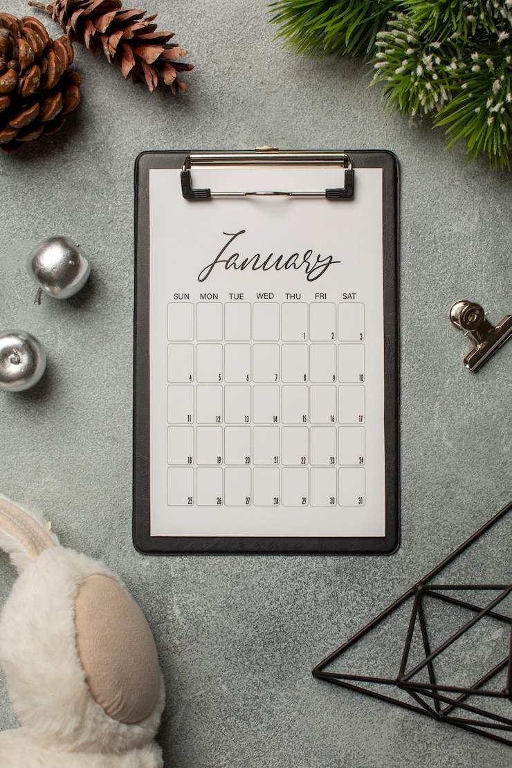 Gratis Foto bovenaanzicht januari kalender en kegels