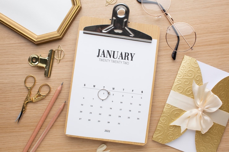 Gratis Foto bovenaanzicht kalender op bureau