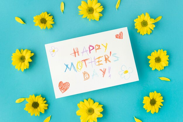 Bovenaanzicht mooi arrangement voor moederdag
