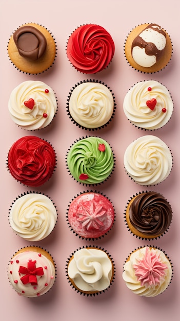 Gratis foto bovenaanzicht op heerlijke cupcakes