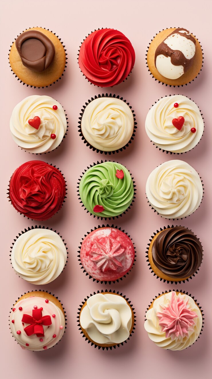 Gratis Foto bovenaanzicht op heerlijke cupcakes