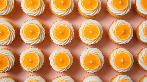 Gratis foto bovenaanzicht op heerlijke oranje cupcakes