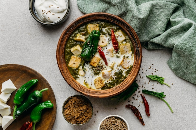Bovenaanzicht pakistaans eten arrangement