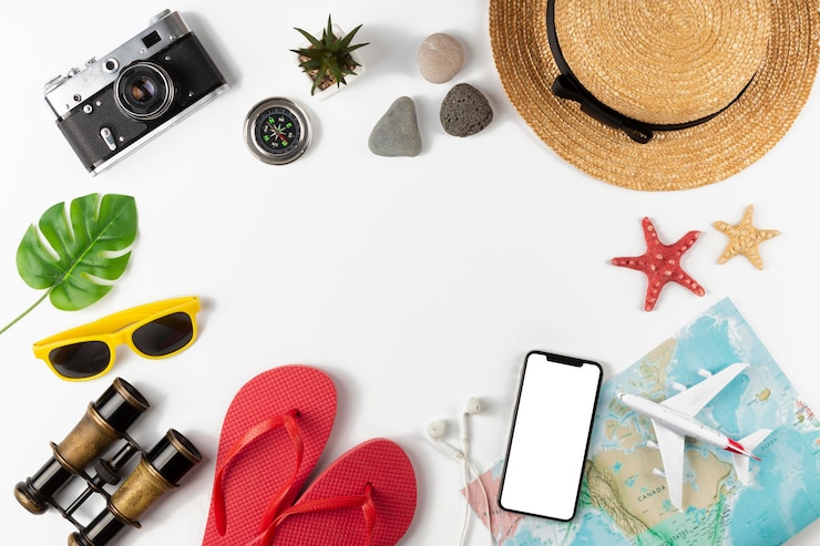 Gratis Foto bovenaanzicht reiselementen collectie