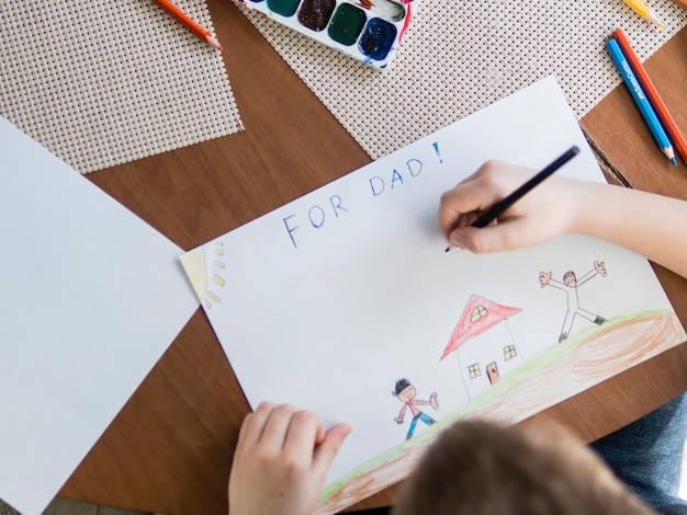 Bovenaanzicht schattig tekenen voor vaderdag