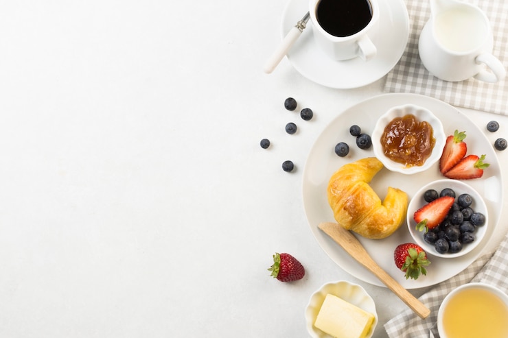 Gratis Foto bovenaanzicht smakelijk ontbijt