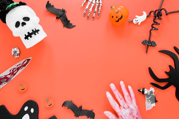 Bovenaanzicht spooky halloween elementen collectie