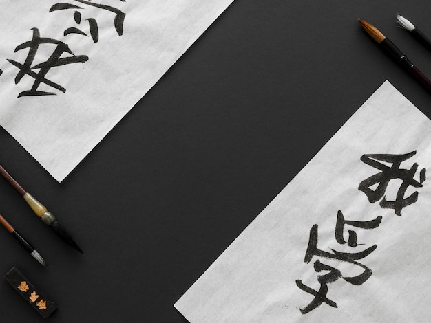 Gratis foto bovenaanzicht van chinese inkt concept