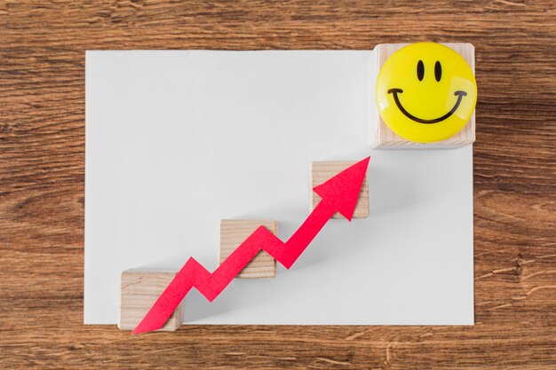 Bovenaanzicht van de groeipijl en smileygezicht