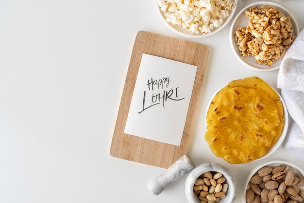 Bovenaanzicht van happy lohri day concept