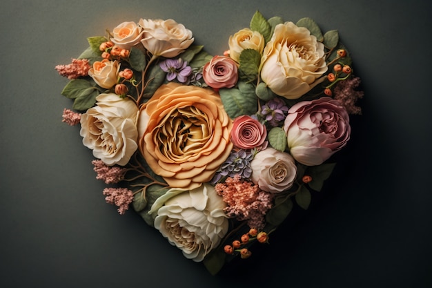 Gratis foto bovenaanzicht van hart gemaakt van bloeiende bloemen