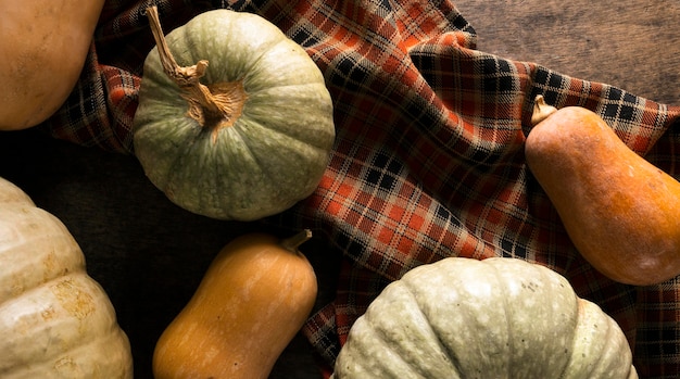 Bovenaanzicht van het assortiment van herfst squash