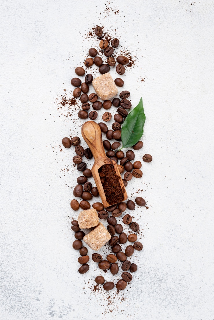 Gratis Foto bovenaanzicht van koffie concept op tafel