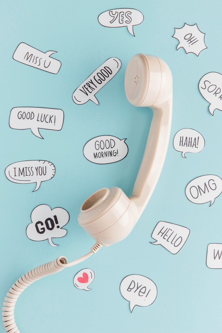 Gratis Foto bovenaanzicht van retro telefoonhoorn met praatjebellen