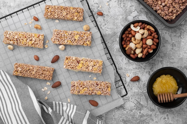 Gratis foto bovenaanzicht van suikervrije snackbars