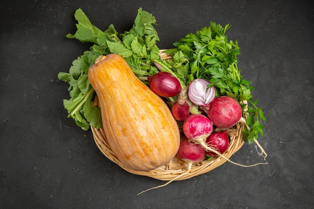 Bovenaanzicht van vers rijp pompoenfruit