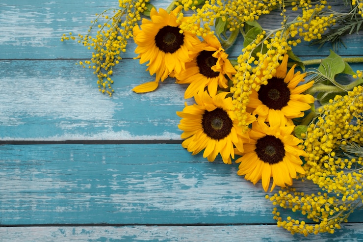 Gratis Foto bovenaanzicht van zonnebloemen frame met kopie ruimte