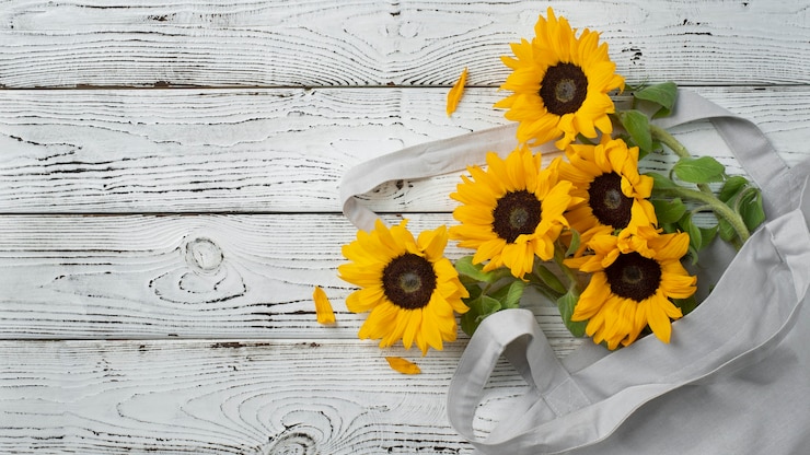 Gratis Foto bovenaanzicht van zonnebloemen frame met kopie ruimte