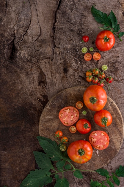 Gratis foto bovenaanzicht verse tomaten arrangement