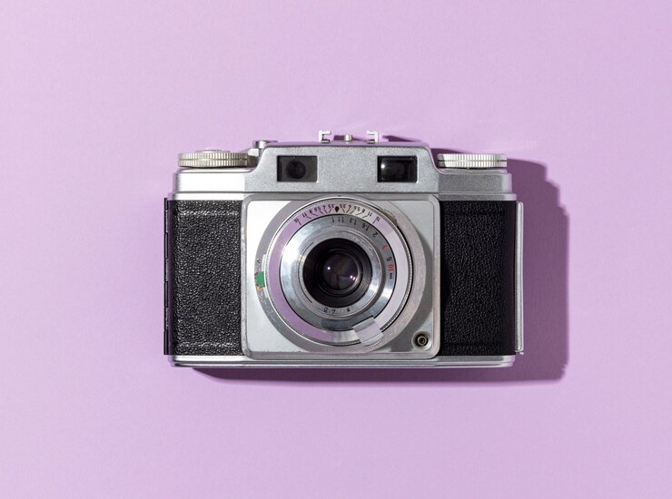 Gratis Foto bovenaanzicht vintage camera-compositie