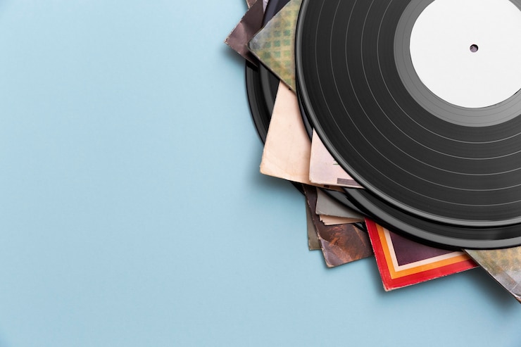 Gratis Foto bovenaanzicht vinylplaten arrangement
