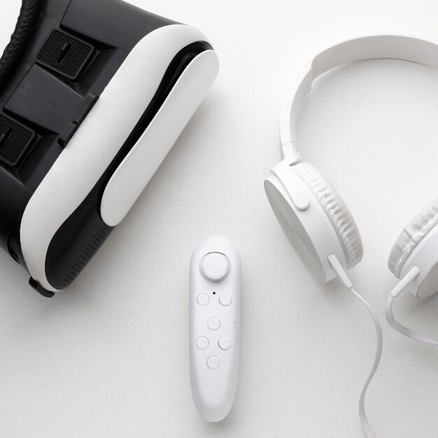 Bovenaanzicht virtual reality headset witte koptelefoon