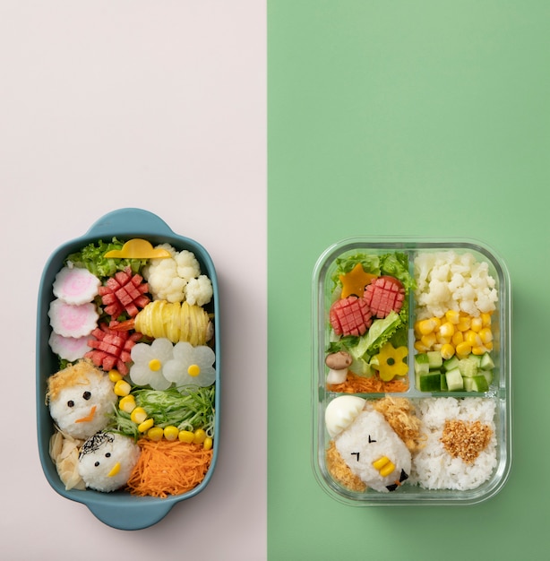 Bovenaanzicht voedzaam schattig kindermenu