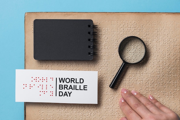 Gratis foto bovenaanzicht wereld braille dag concept